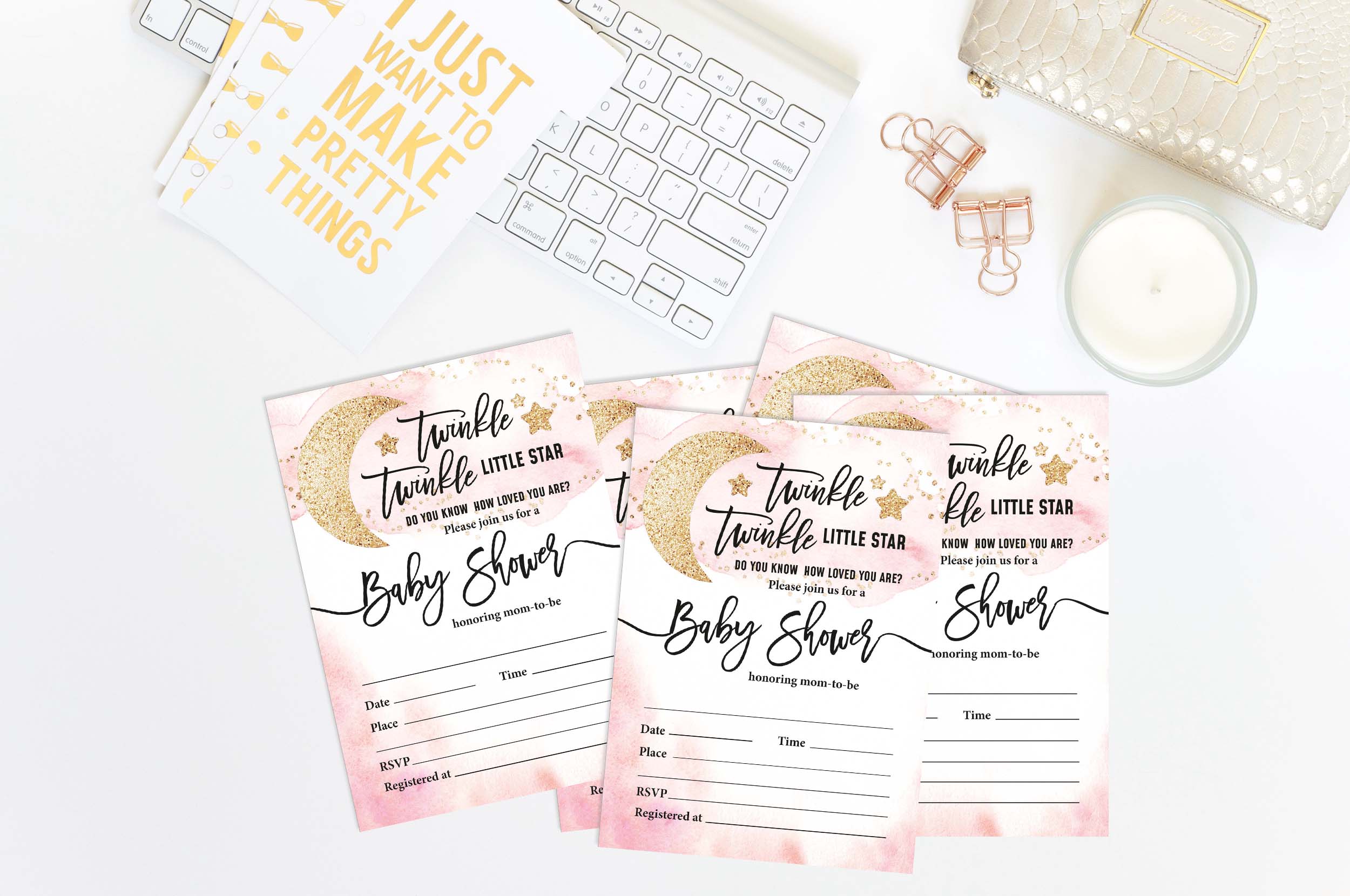 Inkdotpot 30Gender Reveal Baby Shower Invitation Cards Twinkle Twinkle Little Star Fill In Blank Invites
