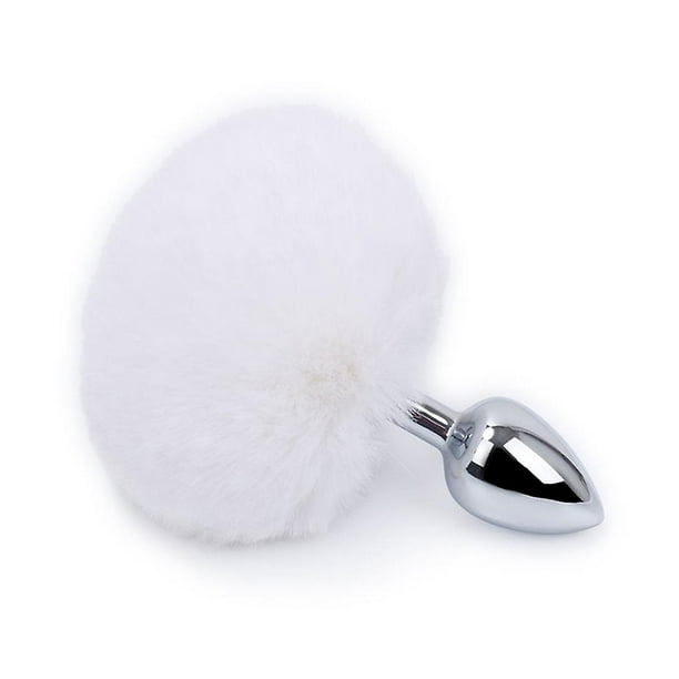 White Tapón anal de cola de conejo Tapones anales de metal Masajeador personal Juguete para hombres y mujeres