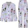 thumbnail image 4 of Top-kevin Women Long Sleeve Pajama Set Comfy Pjs Sets Champagne Bottles Glasses Stars 2 Piece Lounge Set, 4 of 12