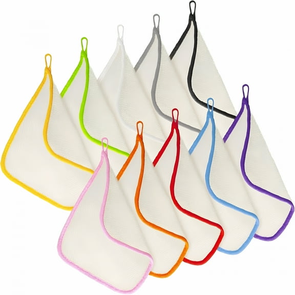 TELOLY 10 Packs Exfoliating Wash Cloths for Body and Face Facial Bath Scrub Soft Weave Loofah Towel Exfoliate Bath Towel Remove Dead Skin Wash Cloth for Women Man (Colorful Edge,Random Color)