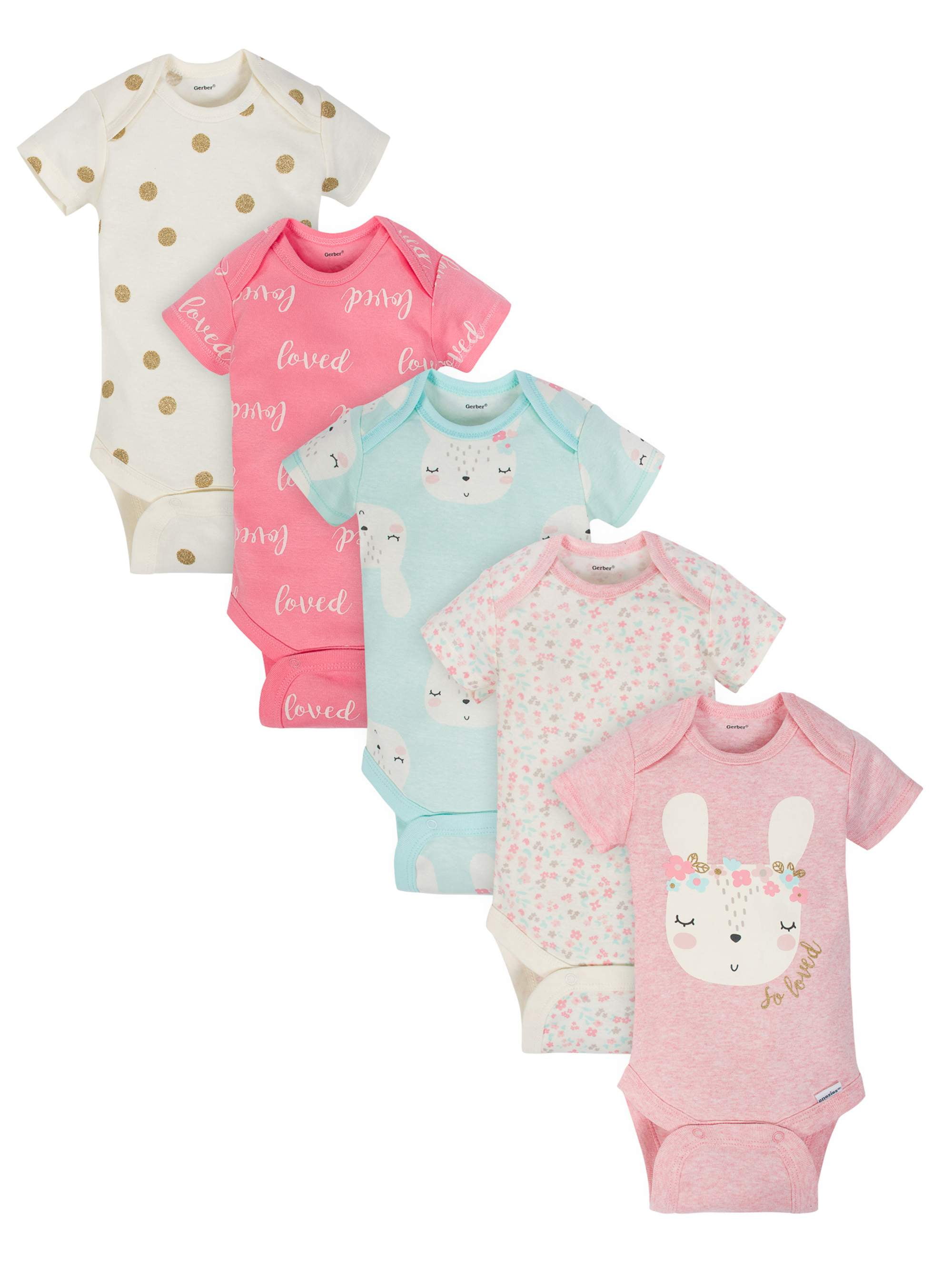 Gerber Baby Girl Organic Onesies Bodysuits, 5Pack