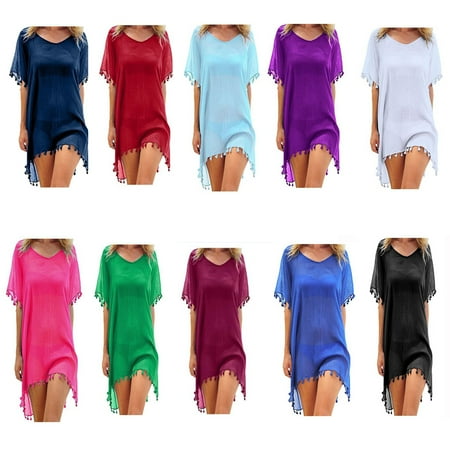 Beach Dress (Summer Chiffon Tassels Beach Bikini Cover-up Sexy Women Asymmetric Dress Swimsuit Swimwear Bathing Suit Mini Loose Solid Holiday Party Beach Casual)