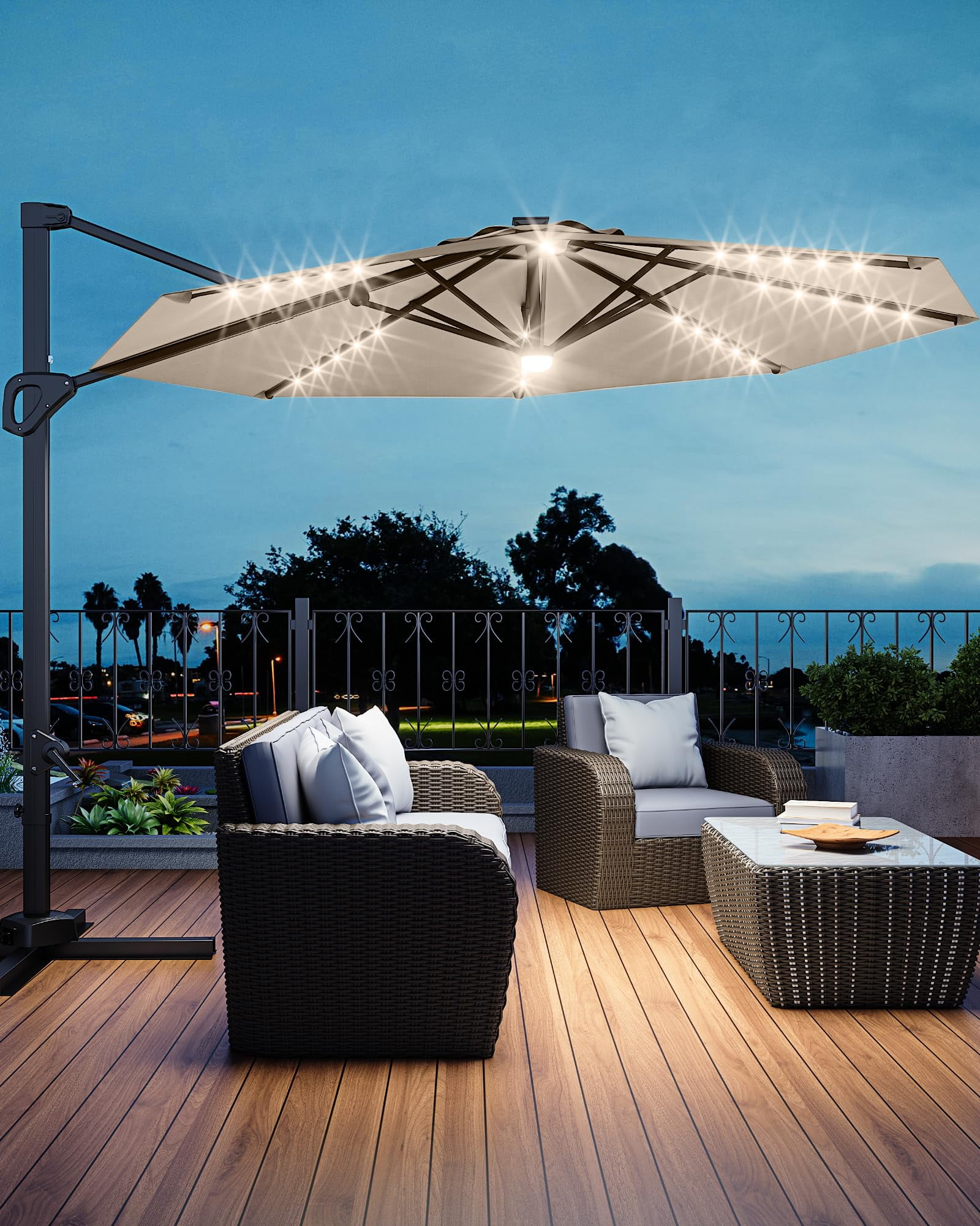10ft solar led cantilever offset patio umbrella 360dgrees rotation aluminum Best Choice Products 10x10ft w/Base Included, Lights 360 Large Hanging Outdoor Shade for Deck Pool Backyard w/Stand Baby Blue : Patio, Lawn You can also freely rotate the umbrella to the position you like 10ft Solar LED Cantilever Patio