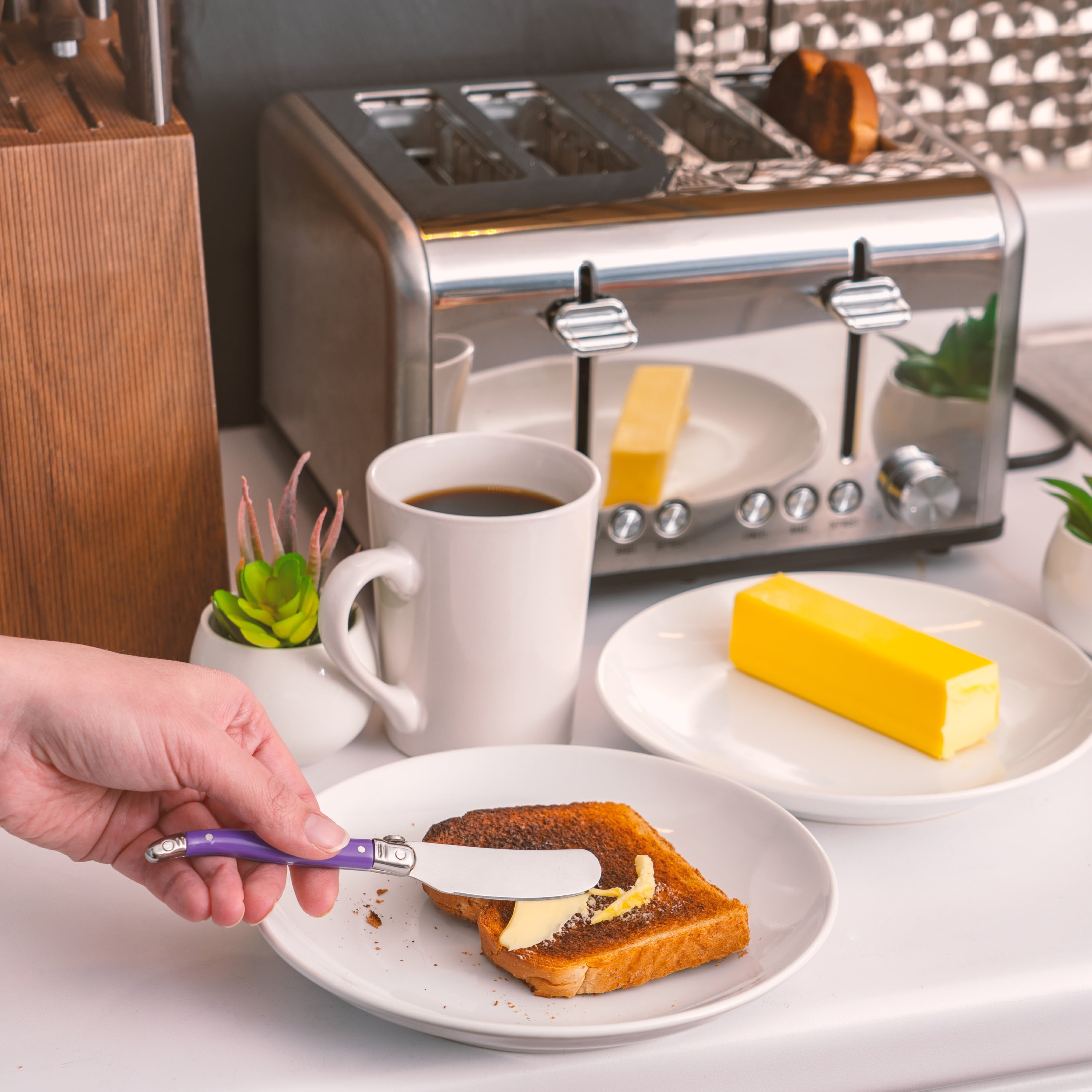 Slitzer Germany Butter Knife Set - European-Style Spreader Knife with Stainless Steel Blade to Spread Peanut Butter, Cheese, Jam, Mayo on Bread & Toast - Easy Grip Colored ABS Handles - 6-Piece Set