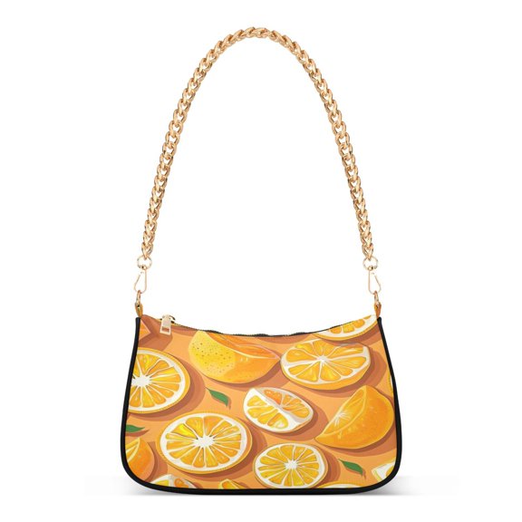 One Shoulder Chain Handbag 7.1x11x2.8in Women's Hobo Handbags Tote Handbags Shoulder Handbags Card Bag Cash Bag Key Bag Sliced Orange