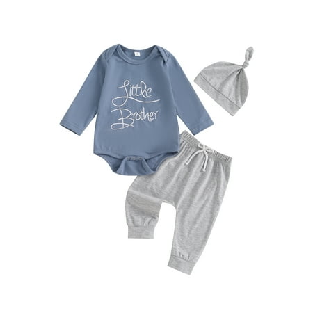 

Cenuakty Baby Boy Fall Outfit Letter Embroidery Long Sleeve Romper with Elastic Waist Solid Pants and Hat 3 Pcs Set