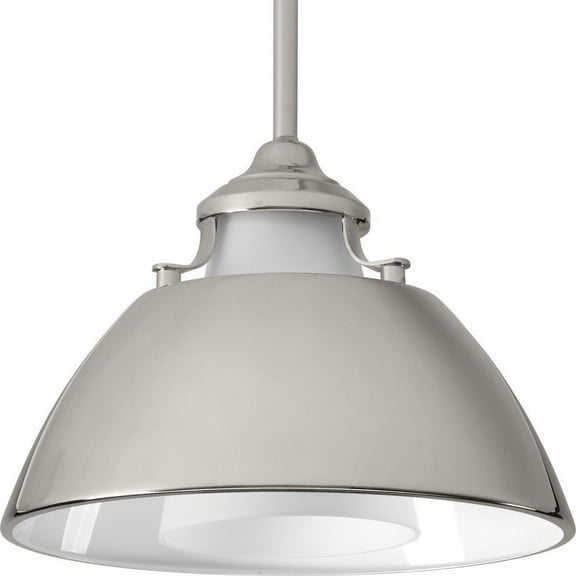 Progress Lighting, Carbon, 1-Light Mini-Pendant, Polished Nickel, Gloss White Shade