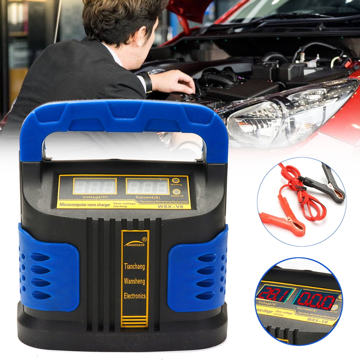 Portable Car Battery Charger 350W 12V/24V 200Ah Pulse Repair Auto