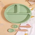 thumbnail image 1 of SNNROO 3pcs/Set 100% Silicone Baby Feeding Set With Suction Bottom Plate And Wooden Handle Spoon & Fork, 1 of 7