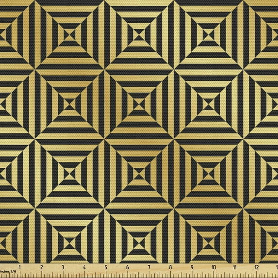 Abstract Fabric by the Yard, Continuous Lines Triangles Cubes Optical Illusion Arrangement Print, Decorative Upholstery Fabric for Chairs & Home Accents, Pale Camel Dark Taupe by Ambesonne