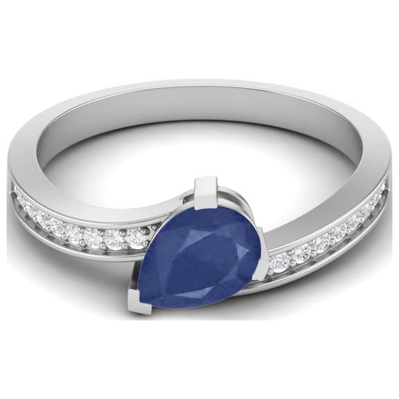 7x5mm Pear Blue Sapphire 925 Sterling Silver Solitaire Women Bypass Valentines Day Gifts Ring