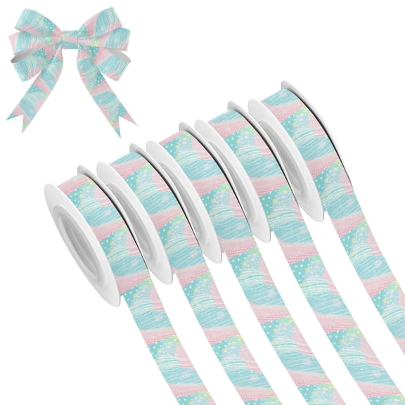5 Rolls Christmas Ribbon 1.5 inch Wide Decorative Ribbon for Gift Wrapping and Holiday Decorations Pink and Blue Stripes