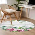 thumbnail image 4 of Round Area Rug 3 Ft, Spring Pink Roses Washable Non-Slip Circle Carpet for Living Room/Bedroom, Pastoral Eucalyptus Leaves Gray Wooden Low-Profile Small Floor Mats Collection Rugs for Indoor, 4 of 8