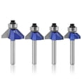 thumbnail image 1 of 4 Pieces 45 Degree Chamfer Router Bit Set, 1/4 Inch Shank Industrial Grade Top End Bearing Bevel Edge Forming Router Bits Cutter Woodworking Tool for Making Wooden Door Window Frames Cabinets, 1 of 9