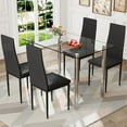 thumbnail image 3 of PAPROOS Dining Table Set for 4, Modern Kitchen Table Sets with Tempered Glass Dining Table and 4 PU Leather Chairs, Compact Dining Room Set for Small Space, Home Dinette Set for 4, Black, 3 of 7