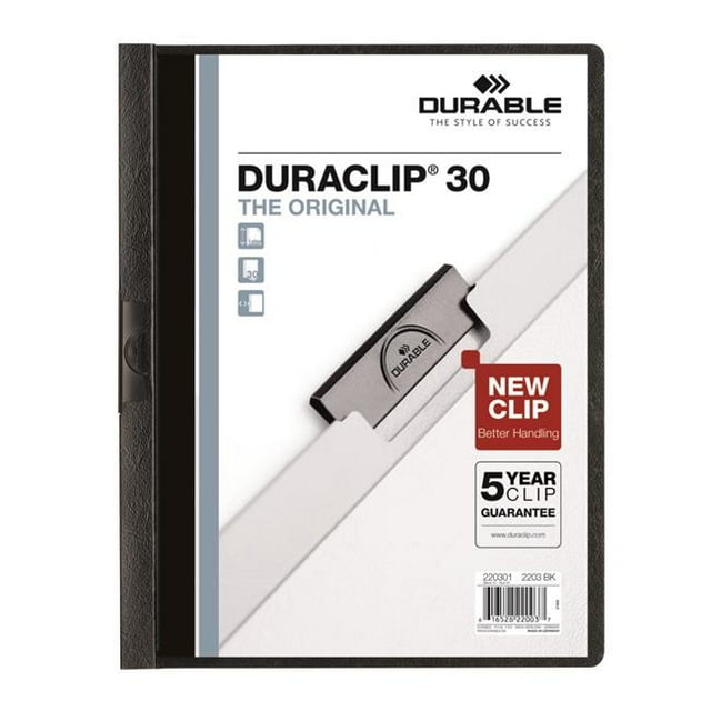 Durables Produits de Bureau 220301 Couverture de Rapport Duraclip - Capacité de 30 Feuilles, Noir - Boîte de 25
