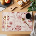 thumbnail image 2 of Red Flowers Placemats Set of 6, Retro Botanical Pastoral Leaved Farm Placemats for Dining Table, Place Mats for Kitchen Tabletop, Waterproof Wipeable Dining Table Mats Set, 2 of 9