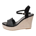 thumbnail image 5 of Rokment Womens Glitter Rhinestones Espadrilles Wedge Sandals Elegant Trendy Open Toe Ankle Strap Platform Chunky High Heels Beach Summer Casual Dressy Shoes for Bride Wedding Black Size 6.5, 5 of 6