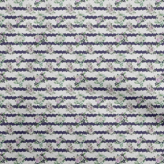 oneOone Cotton Cambric Dark Blue Fabric Watercolor Floral Sewing Material Print Fabric By The Yard 56 Inch Wide