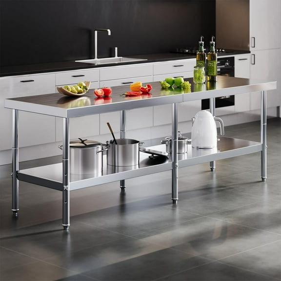 Jocisland 30x96in Stainless Steel Table, Kitchen Prep Table with Adjustable Undershelf, NSF Certified Metal Surface for Kitchen, Restaurant, Hotel