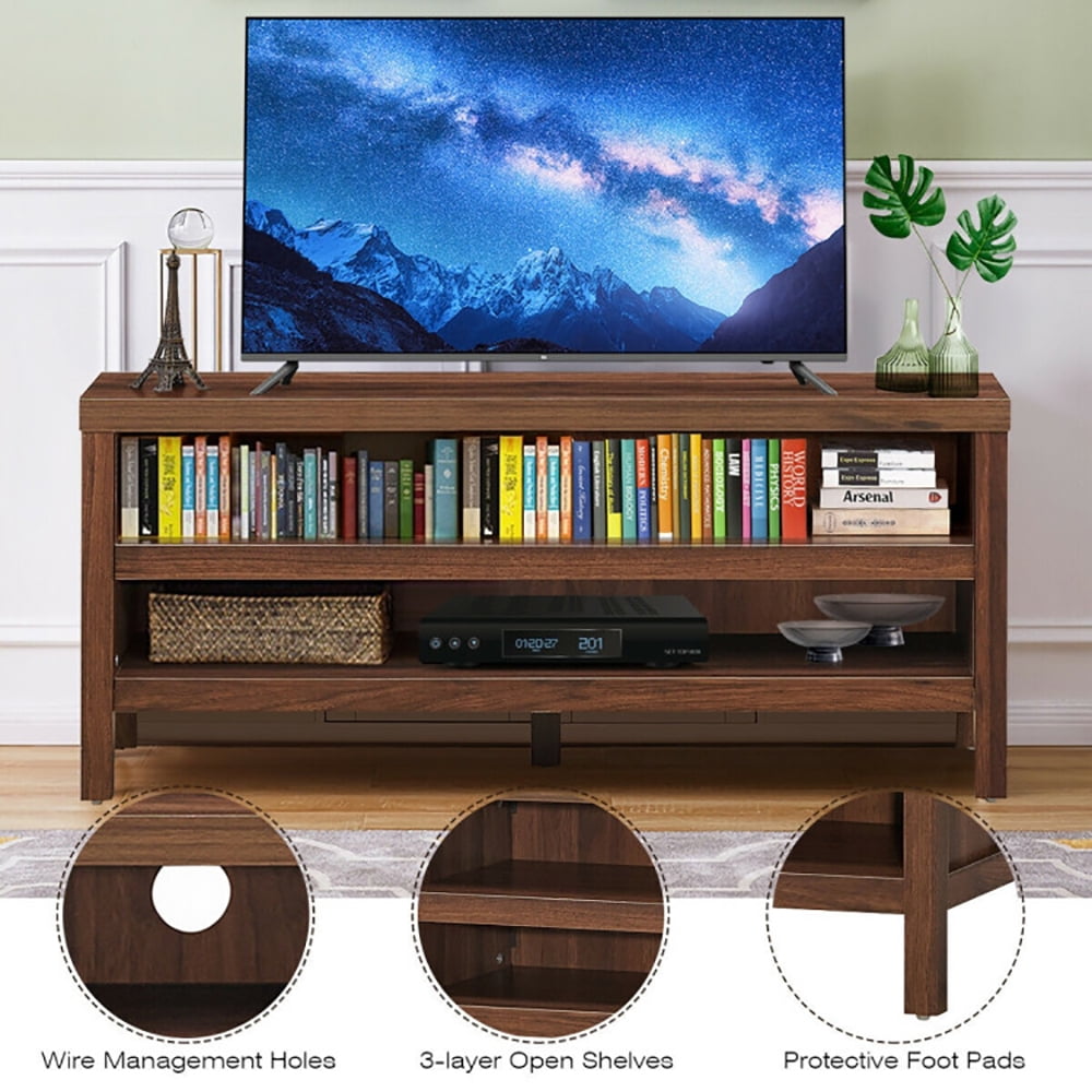 Finihen TV Stand, TV Cabinet, 3-Tier TV Stand Console Cabinet for TV's up to 45 Inch with Storage Shelves, Media Entertainment Center with Storage, for Living Room, Bedroom, Walnut
