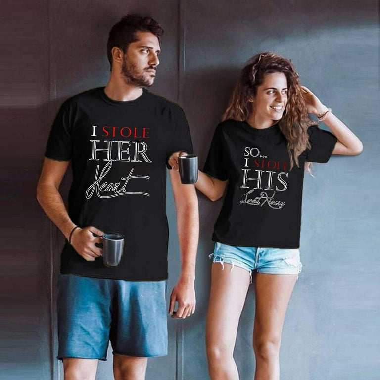 ZCFZJW Couples Matching Shirts for Him and Her Casual Women Men Short  Sleeve Valentine's Day Couple T-Shirt Loose Crew Neck Cozy Blouse Tops Black  Women-M 