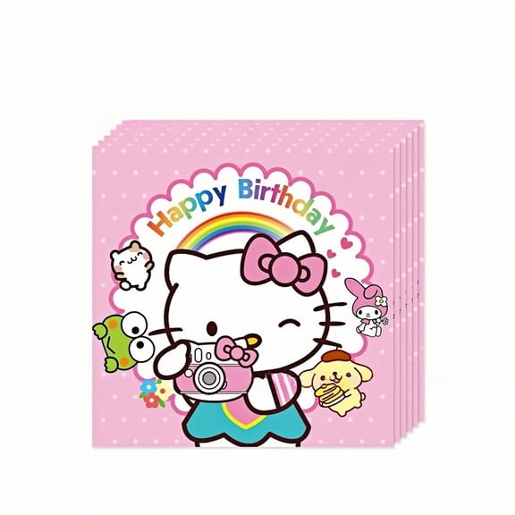 20-Pack Kitty White Cute Anime Cartoon Paper Napkins, 6.5x6.5cm Small Square Disposable Tissues for Party Tableware, Birthday, Kawaii Decoration & Snack Servings