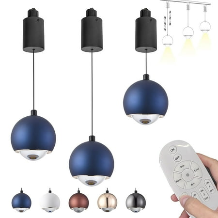 

FSLiving 12W COB LED Track Spotlight H-Type Retractable Lift Droplight with Globe Shade Remote Control Pendant Light Stepless Dimming Color Changing for Kitchen Island Sink Blue - 3 Lights