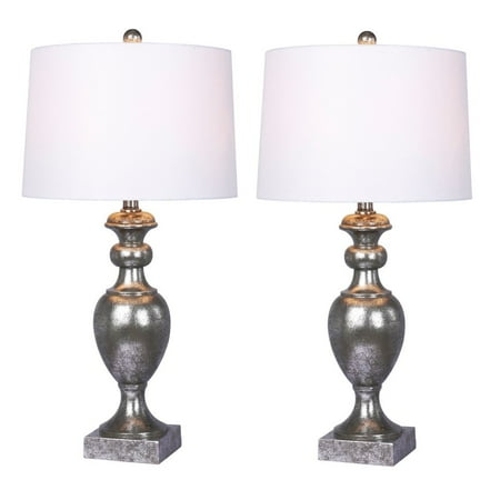 Silver Monochrome Resin - Two luxury lamps without the luxury price! Fangio Lighting's #6252AS-2PK 28 in. Textured Resin Urn Table Lamp Set in Antique Silver Leaf