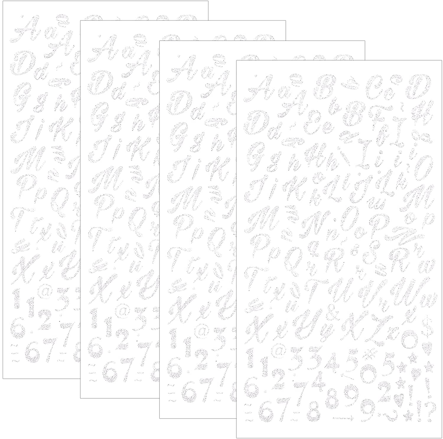 540pcs White Letter Stickers, Glitter Cursive Alphabet Letter and Number  Stickers Self Adhesive Script Alphabet Letter Stickers for Scrapbooking  Grad