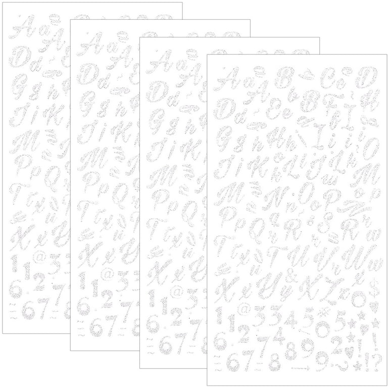 540pcs White Letter Stickers, Glitter Cursive Alphabet Letter and Number  Stickers Self Adhesive Script Alphabet Letter Stickers for Scrapbooking  Grad