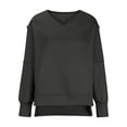 thumbnail image 4 of up to 60% off Gifts Under $5 Sweatshirt for Women Winter Oversized Sweatshirt for Women Casual Solid V Neck Long Sleeve Pullover Tops Side Slit Irregular Hem Cozy Fleece Sweatshirts, 4 of 5