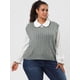 thumbnail image 3 of Suéteres de talgrande pamujer Chaleco con cuello en V Cable Estilo de muy buen gusto Jersey sin mangas Suéter Chalecos gris 1X, 3 of 6