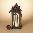 thumbnail image 2 of Gerson 2530090 Battery Operated Lighted Holiday Metal Lantern with 3 LED Candles and Floral Accent 21.3" H, 2 of 2