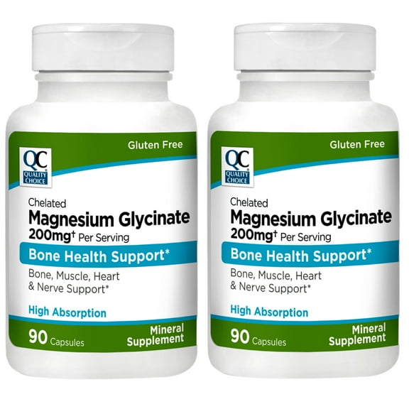 Quality Choice Magnesium Glycinate 200 mg - Bone, Muscle, Heart & Nerve Support, 90 Capsules - 2 Pack