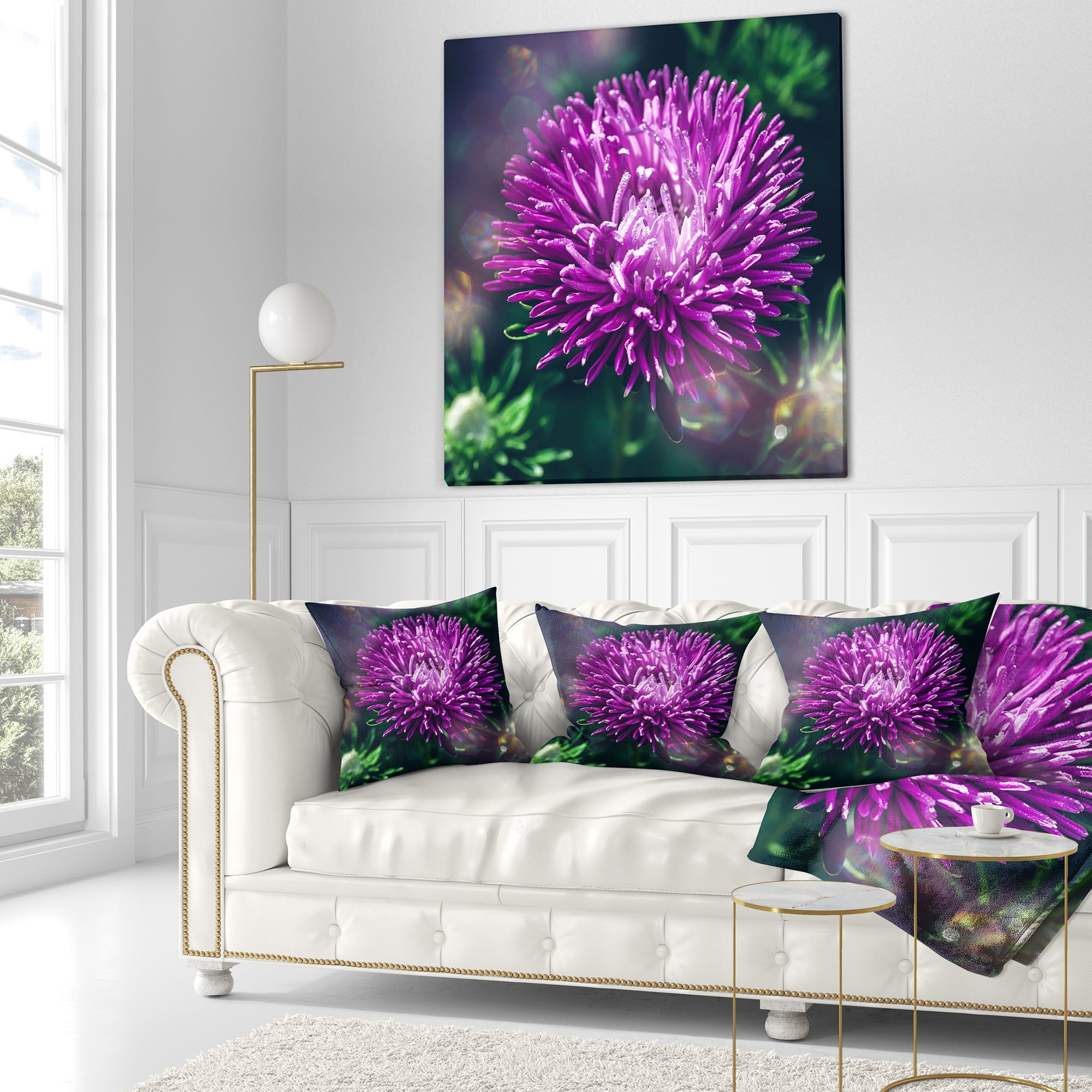 Designart Chrysanthemum Flower with Bokeh - Flowers Throw Pillowwork - 16x16