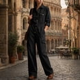 thumbnail image 6 of ClodeEU Women's Button Down Collared Long Sleeve Jumpsuit,High Waist Wide Leg Romper with Pockets ,Women's Plus XXXL, 6 of 7
