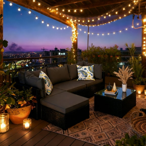 5 Pieces GOJOOASIS Wicker Patio Furniture Set Outdoor Sofa,Grey