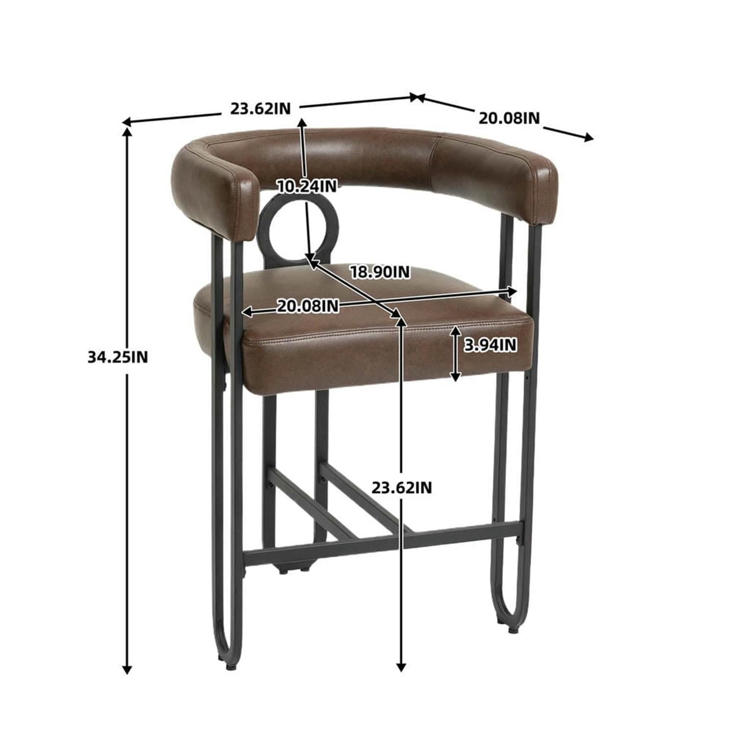 Demi Bonn 34" Counter Height Bar Stools Set of 2, Upholstered Barstools with Back, Kitchen Island Countertop Chairs for Dining Room, Dark Brown