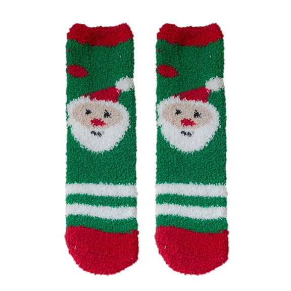 Cute Ankle SocksPrinted Coral‑fleece Indoor Slipper SocksRunning Socks1‑PairGreen
