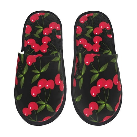 Balery Cherry Slient Indoor Furry Fleece Comfort House Shoes Soft Non-Slip Home Shoes Cotton slippers House Slippers-- Medium