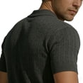 thumbnail image 5 of Men's Knit Cable Knit Textured Short Sleeve Collared Polo Shirt, Casual Slim Fit Top, Breathable Knitwear for Smart Casual Style and Everyday Wear Dark Gray S, 5 of 5