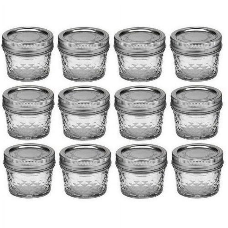 FRUITEAM 4 oz 12 PACK Mini Mason Jars with Lids and Bands, Quilted Crystal  Jars Ideal for Food Storage, Jam, Body Butters, Jelly, Wedding Favors, Baby