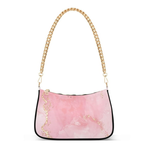 Cute Pink Marble Womens Chain Shoulder Bag Tote Handbag Clutch Hobo Purse with Zipper for Travel Casual