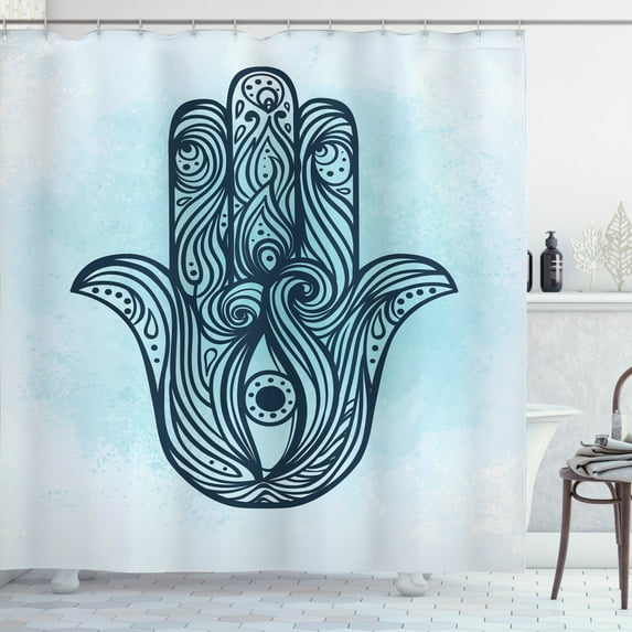 Ambesonne Hamsa Shower Curtain, Ornate Popular, 69"Wx70"L, Dark Blue Aqua