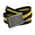 thumbnail image 1 of Boys School Uniform Distressed Silver Flip Top Military Belt Buckle with Canvas Web Belt Large Black and Yellow Stripe, 1 of 2