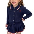 thumbnail image 2 of Agkizg Girls 2 Piece Fall Outfit Set Preppy Collared Knit Cardigan Top and Skirt Cute School Style Wear for Toddler Kids, 2 of 6