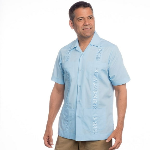 Embroidered cotton blend guayabera. SIZE:S COLOR:LTB