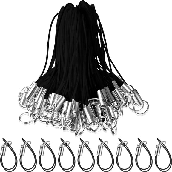 GJX 200 Pcs Phone Charms Strap Kit, Cell Phone Split Ring Strap, Keychains String, Lariat Lanyard Loop Charms Pendant Clasp for Cell Usb Keychains Diy Jewelry Accessories(Black)