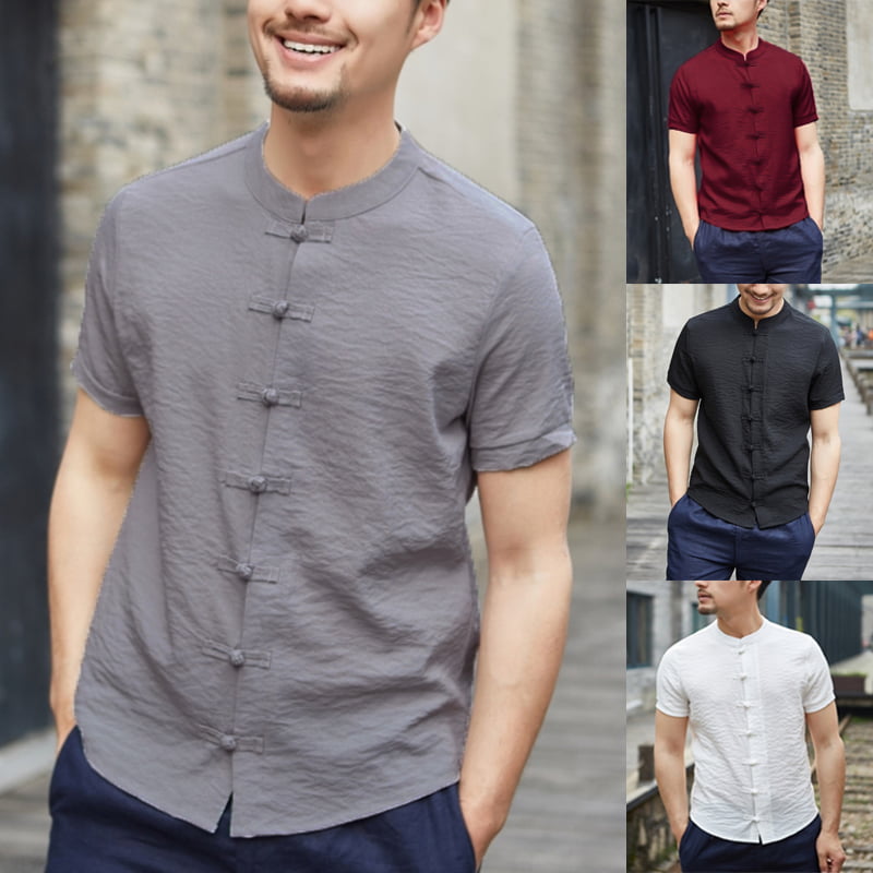 DIOMOR Casual Fashion Cotton Linen 3/4 Sleevel T Shirt Original Pure Color Button Henleys Trendy Slim Fit Artsy Blouse